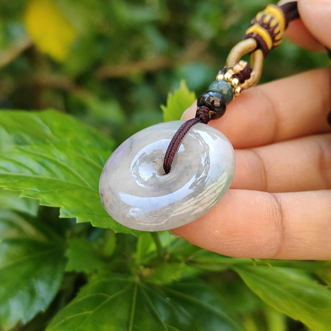 Mix with Lavender, light green and wuji Natural Type A Jadeite Donut Pendant meaning Wealthy, Safe and Healthy with certificate weighs 7.28 grams, 26.1 * 5.2 mm , good for daily wear (pendant92)