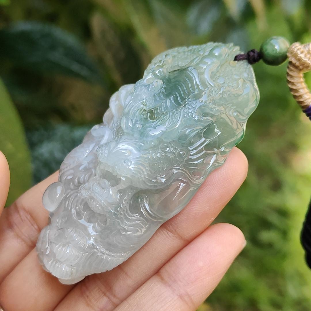 High Quality Premium Collectible Natural Type A Jadeite Jade Pendant Necklace crafted as Dragon with certificate included weigh 59.65 grams, measurement 69.3 * 36.5 * 18.3 mm (pendant186)