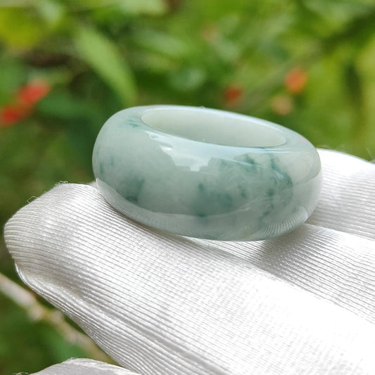 Light green with green patches Natural Type A Jadeite jade ring with QIC labs approved certificate weigh 18.31 grams, 12.6 * 6.5 mm, finger size 20mm (ring3)