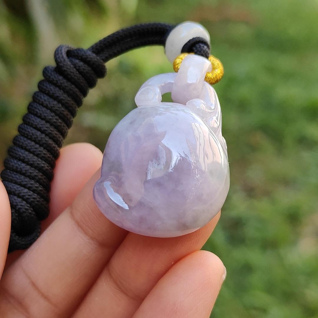 Rare Imperial Light Lavender Patches Natural Type A Jadeite Jade Pendant Necklace crafted as peach with certificate weigh 13.52 grams, 34 * 22.8 * 11.3 mm (pendant171)