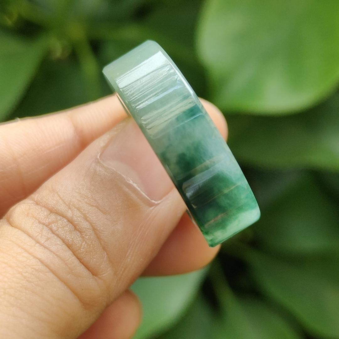 Spicy Green with Green Hue High Quality Natural Type A Jadeite Jade crafted as Ring, finger size 19mm, QIC labs approved certificate weighs 7.88 grams, measurement 7.8 * 4.5 mm (ring10)