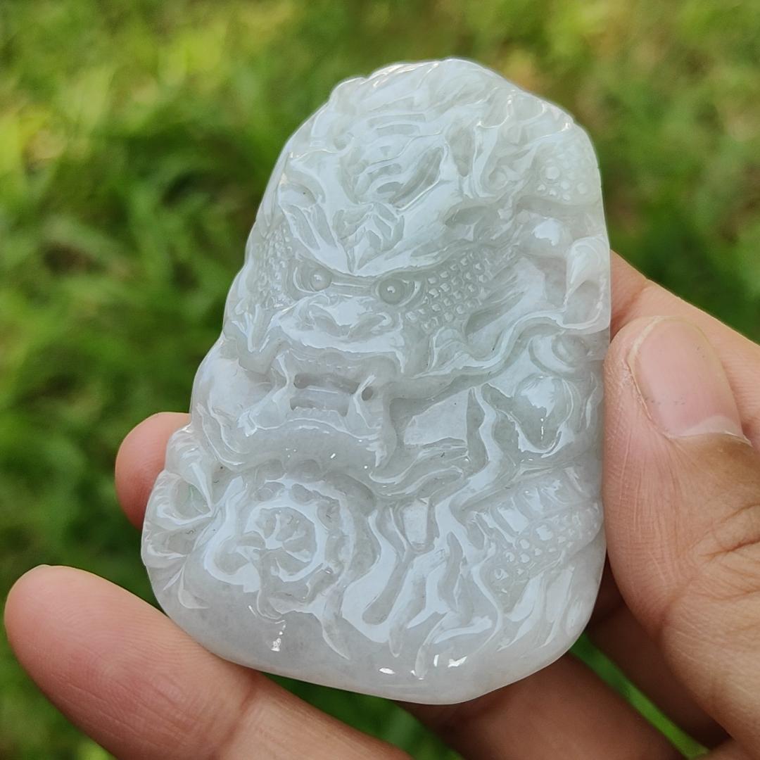 Natural Type A Jadeite Pendant Necklace crafted with Big Domineering Dragon symbols of power, status, authority, certificate included weigh 49.53 grams, 67.7 * 42 * 10.3 mm (pendant22)