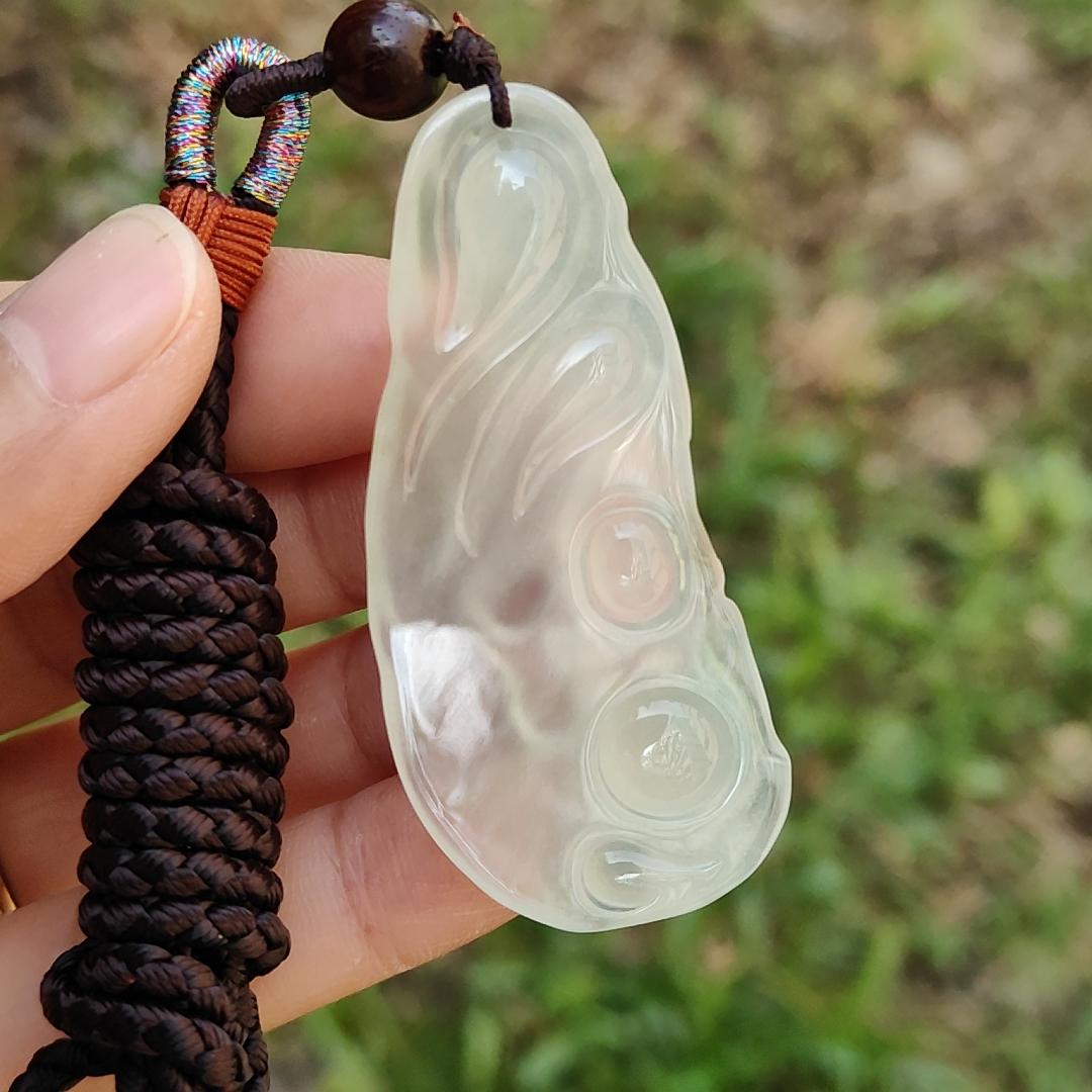 Highly Translucent Premium Icy Natural Type A Jadeite Pendant Necklace crafted as Milo Buddha with certificate, weigh 14.78 grams, 55 * 24.50 * 6.60 mm, symbols of Wealth, luck, prosperity, optimism, and hope, suitable for collections (pendant55)