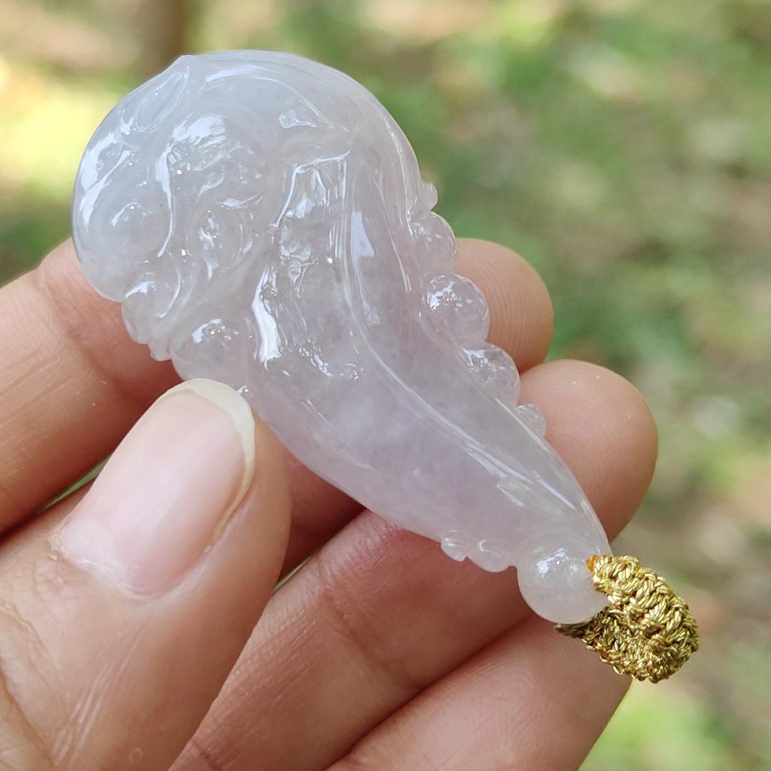 High Quality Ligh Pinkish Lavender Natural Type A Jadeite Jade crafted with Ruyi Dragon as Pendant, certificate weighs 17.85 grams, measurement 45 * 22.9 * 12.3 mm (pendant271)