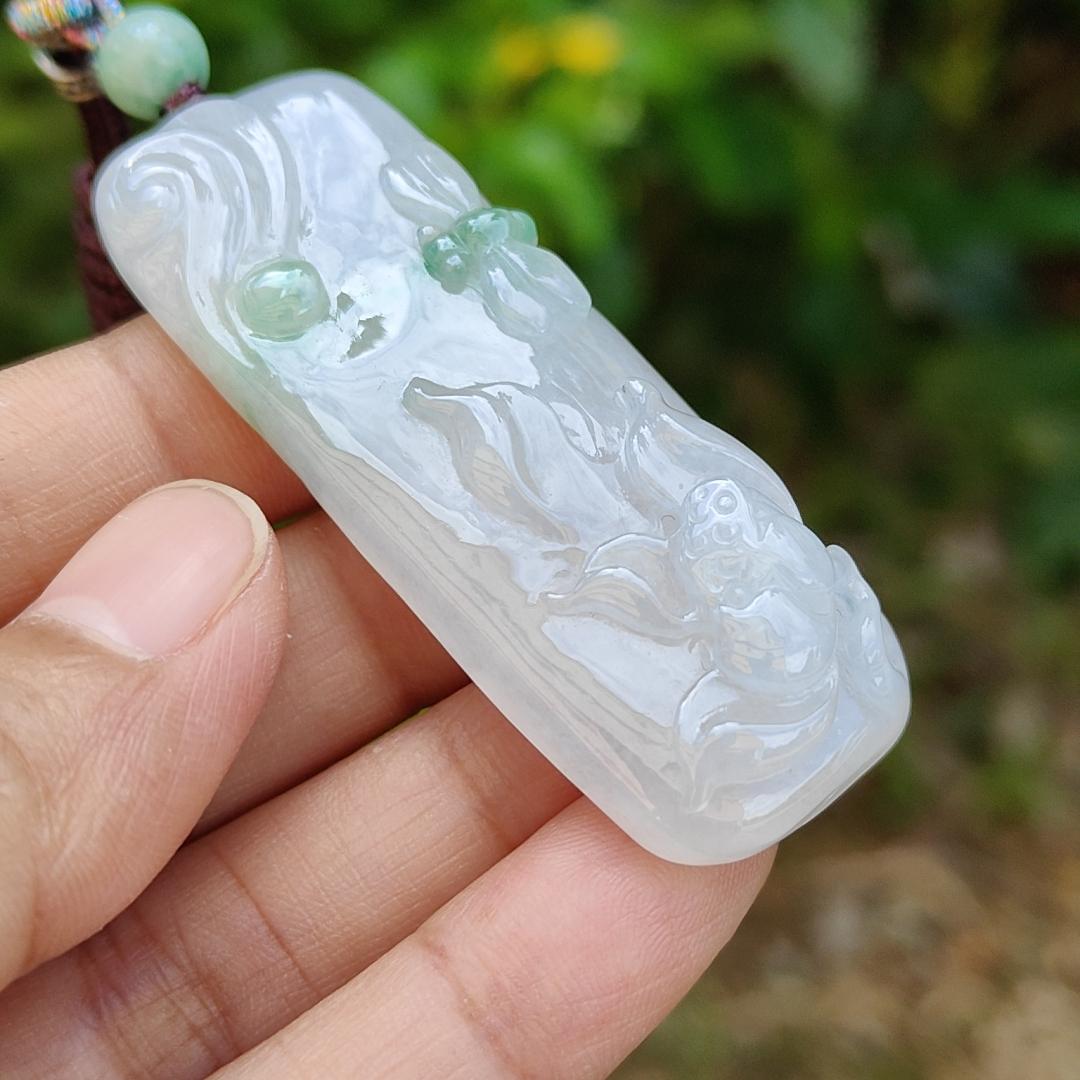 Line of Green Crafted with Very Refreshing Unique Rare Dragonfly with Flower Natural Type A Jadeite Pendant come with certificate weight 26.84 grams, 57.20 * 21.70 * 11.80 mm suitable for daily wear (pendant114)