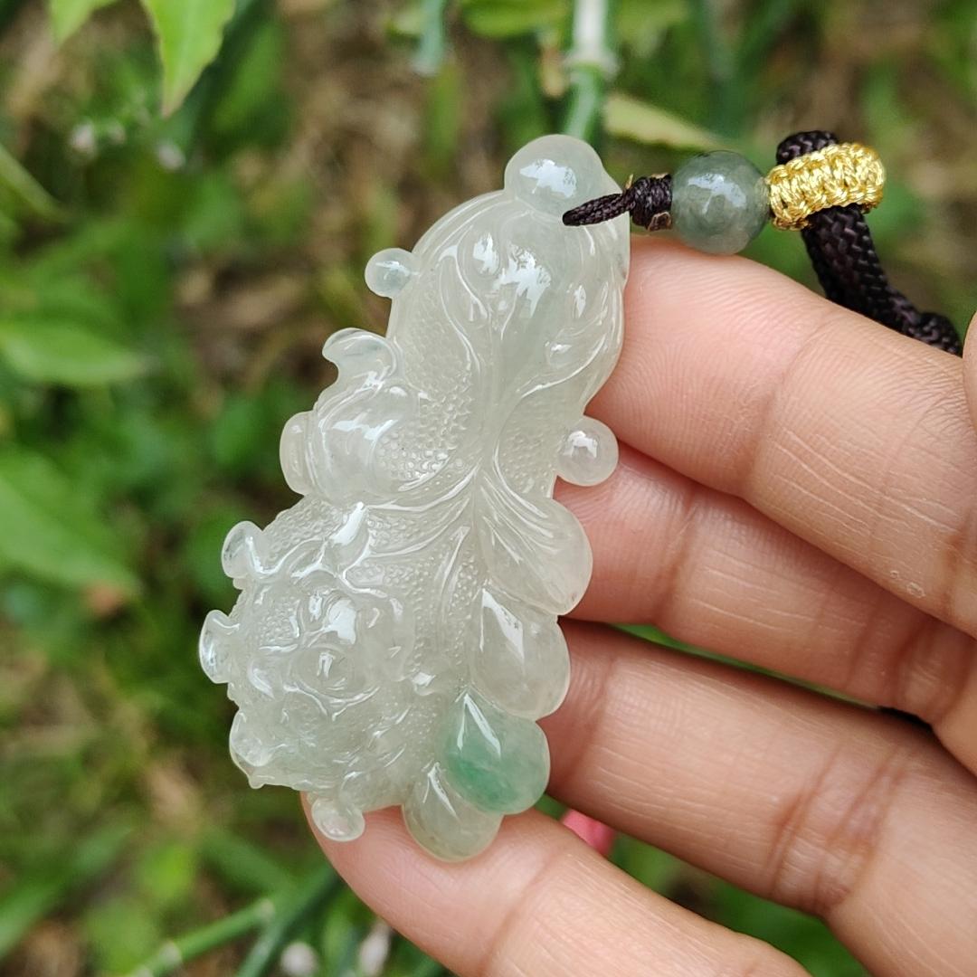 Icy Variety with good translucency and one patch of green crafted as the Chinese cabbage Natural Type A Jadeite Pendant Necklace with certificate weigh 22.88 grams, 51 * 26.3 * 13.8 mm, symbols of Harvest, auspiciousness, wealth and purity (pendant26)