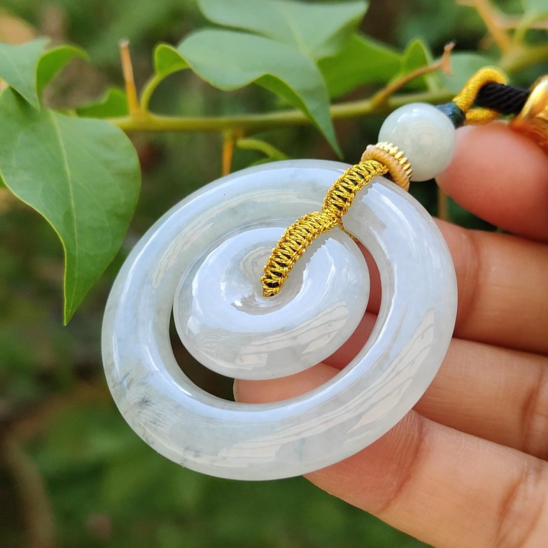 Semi Translucent with mix of Wuji, Buckle of mother and child Donut Natural Type A Jadeite Pendant symbols of Peace, wishfulness, happiness and auspiciousness, certificate included weigh 18.72 grams, 41.3 * 5.6 mm, suitable for daily wear (pendant71)