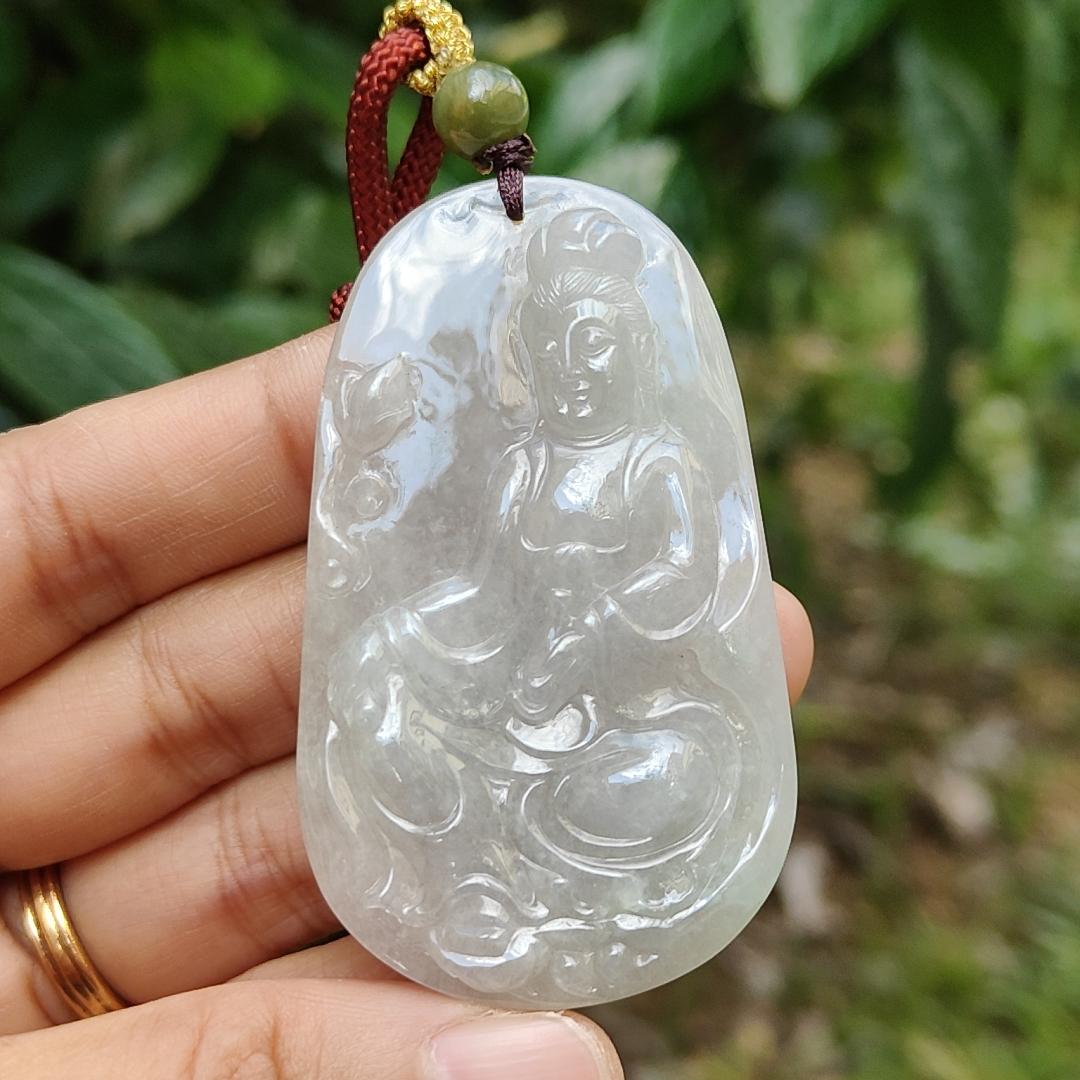 Rare Old School Natural Type A Jadeite Jade Pendant Necklace Crafted with Guanyin with certificate weigh 38.62 grams, 60.8 * 35.8 * 8.5 mm (pendant166)