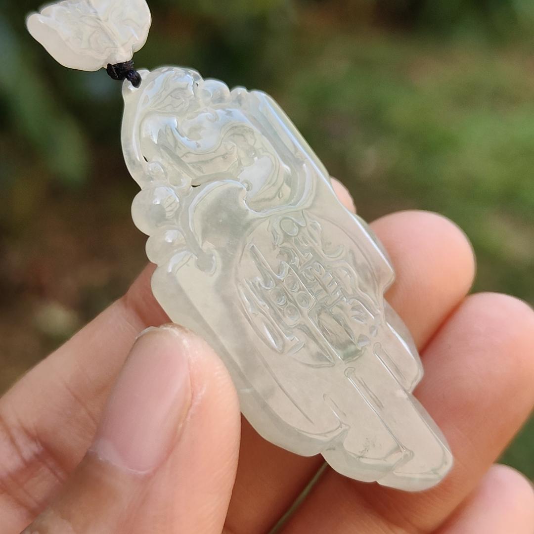 Icy Translucent Natural Type A Jadeite Jade beautifully crafted with old school dragon as pendant, certificate weighs 14.63 grams (pendant246)