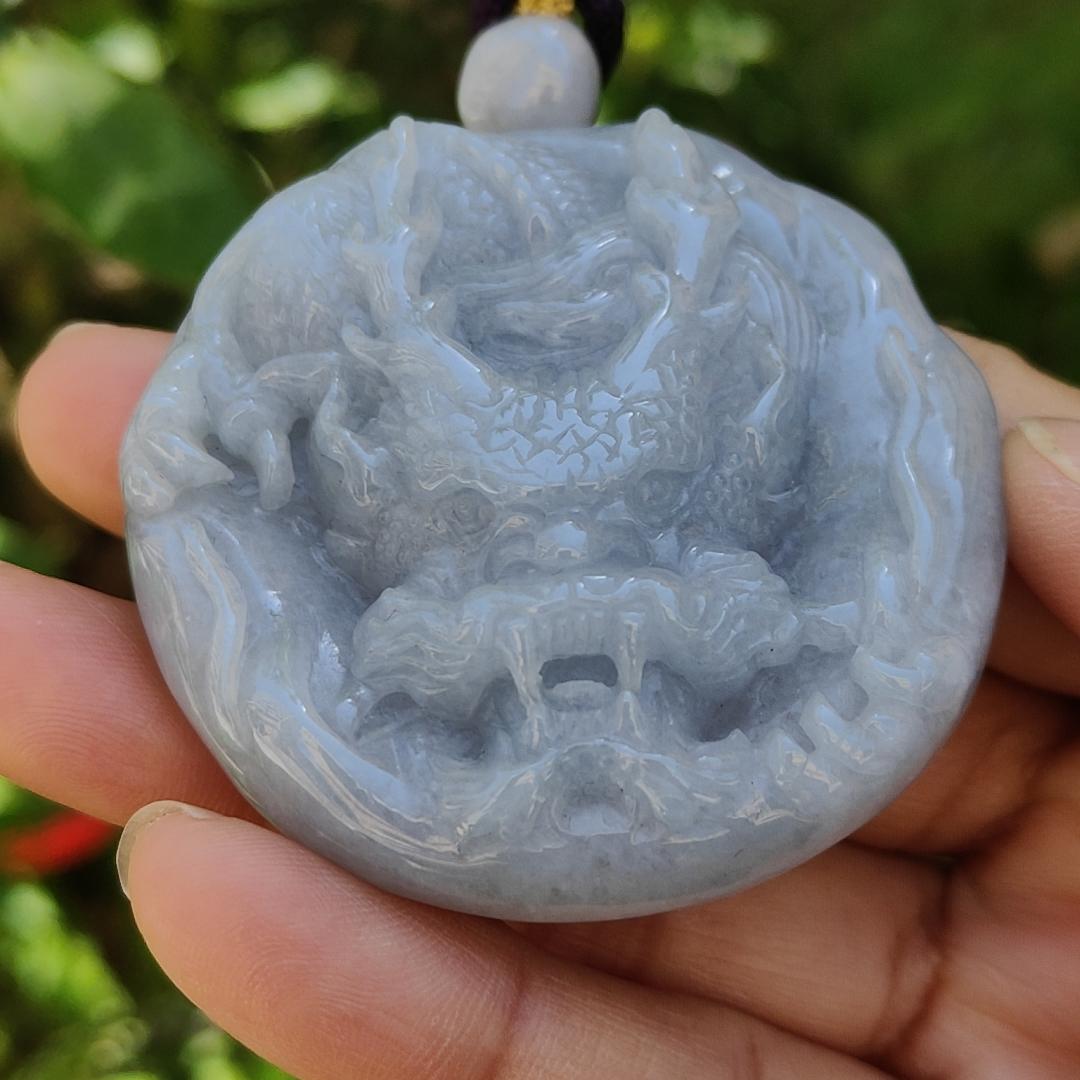 Lavender Domineering Dragon Pendant Necklace Natural Type A Jadeite with certificate included weigh 66.61 grams, 53.3 * 53.1 * 13.7 mm, suitable for your daily wear