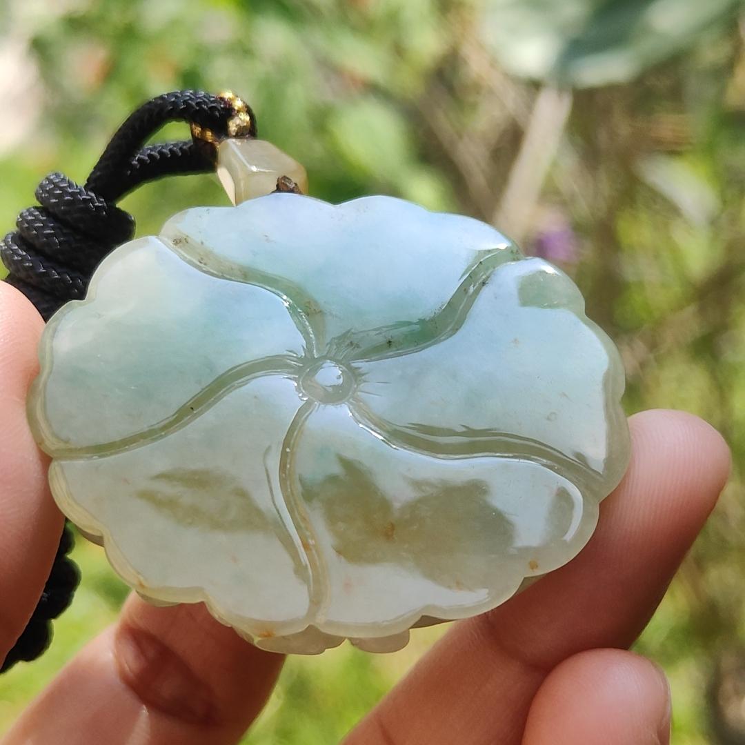 Rare Quality Yellow and Green Natural Type A Jadeite Jade beautifully crafted with frog and lotus old school hollow style, certificate weigh 27.08 grams, measurement 41.6 * 48 * 11 mm (pendant209)