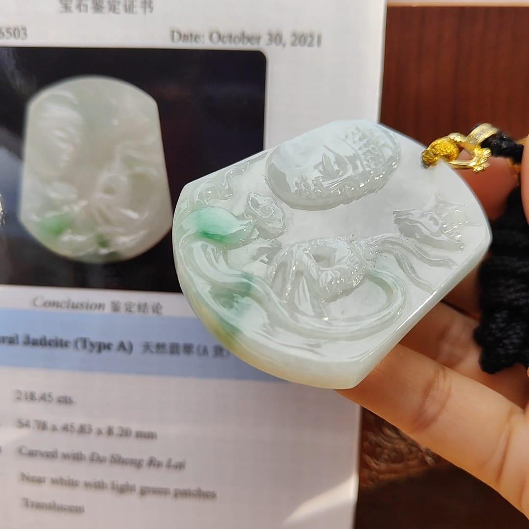 Natural Type A Jadeite with NGI Certification - Buddha and The monkey god - Pendant - [54.78mm * 45.83mm * 8.20mm] Premium (pendant157)