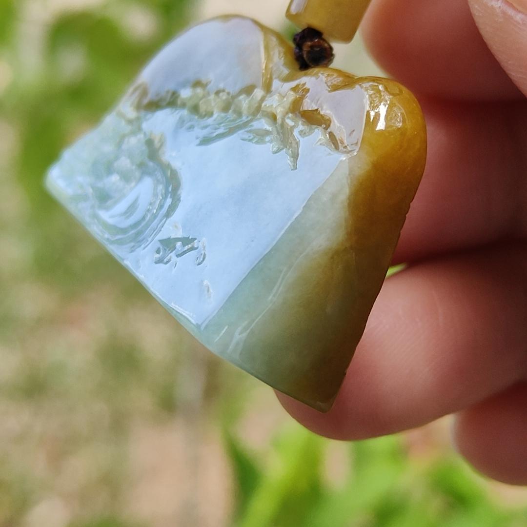 Special Price - Unique Rare Crafted with Mogao Caves on Brown Natural Type A Jadeite Jade as Pendant, certificate weighs 23.9 grams, measurement 23.1 * 41.5 * 13 mm (pendant287)