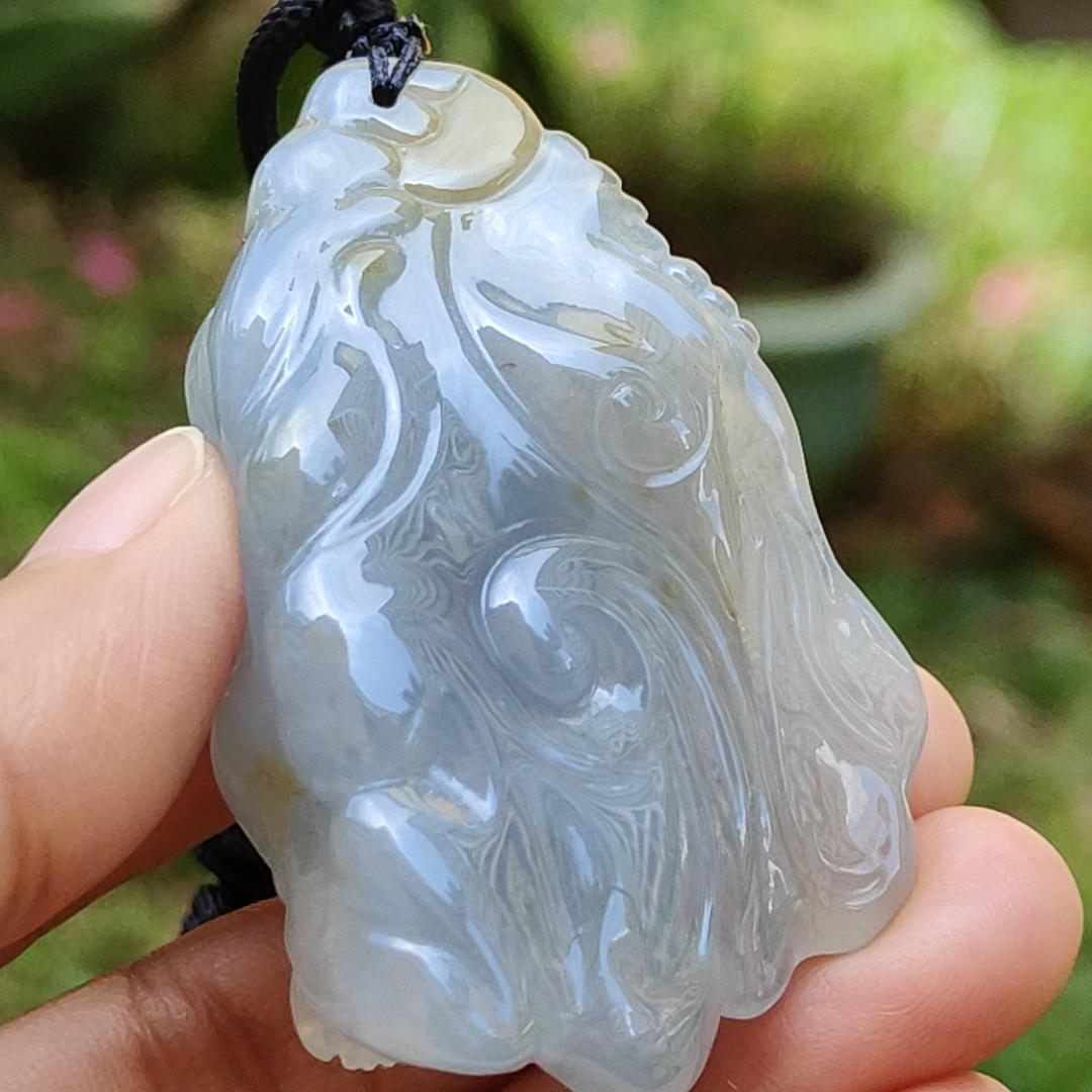 High Premium Light Lavender and Yellow Natural Type A Jadeite Jade crafted with Milo Buddha as Pendant, certificate weighs 49.13 grams, measurement 58.6 * 39.5 * 18.7 mm (pendant284)