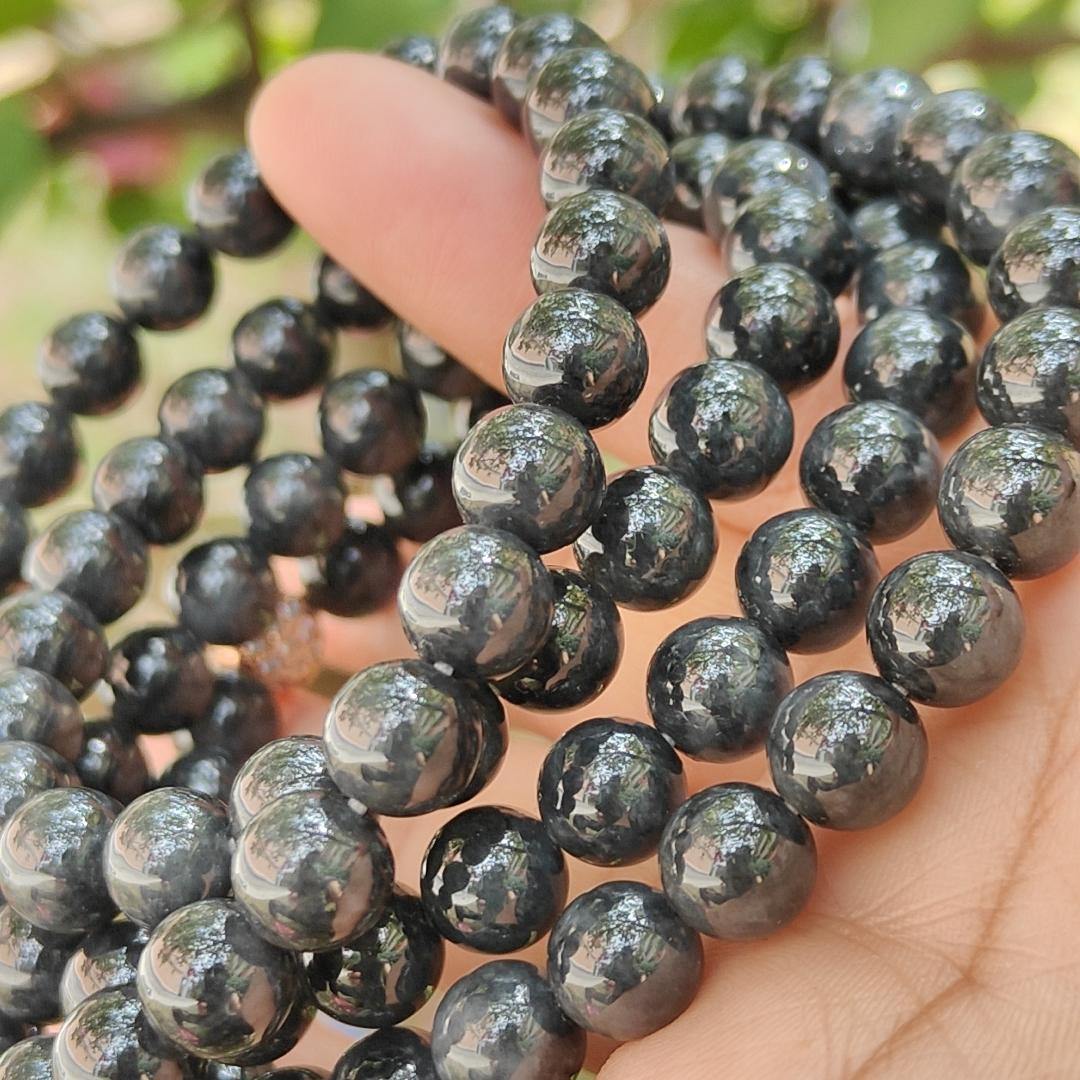 Quality Black Natural Type A Jadeite Jade crafted as 7.8mm * 98 beads as necklace or bracelet with certificate weigh 84.08 grams (bracelet21)