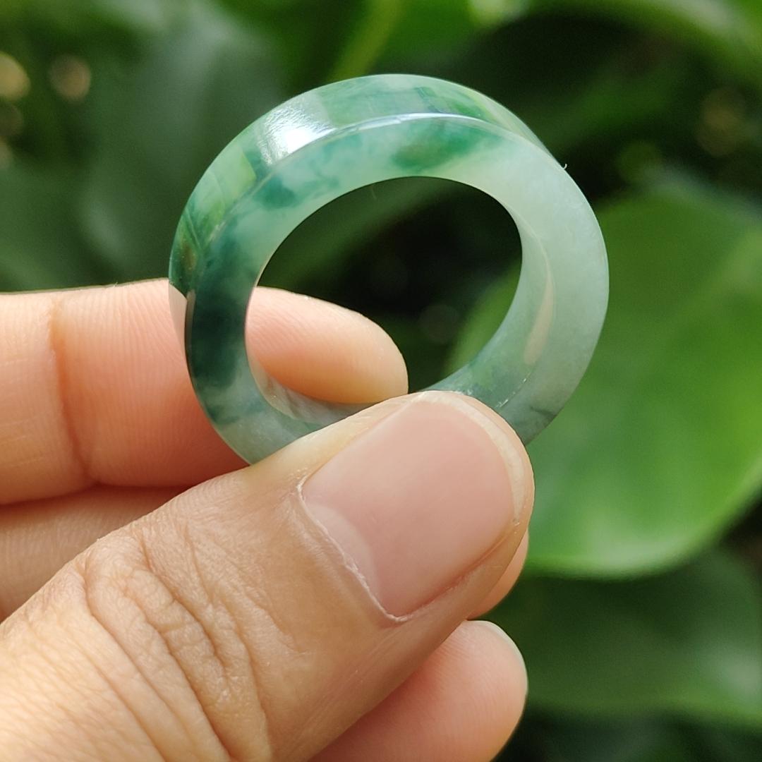 Spicy Green with Green Hue High Quality Natural Type A Jadeite Jade crafted as Ring, finger size 19mm, QIC labs approved certificate weighs 7.88 grams, measurement 7.8 * 4.5 mm (ring10)