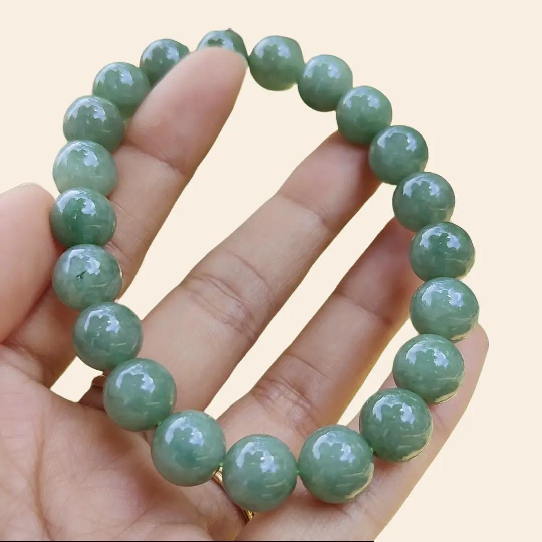 Green 21 Beads measurement 10mm Natural Type A Jadeite Jade Bracelet with QIC approved labs certificate weighs 38.45 grams (bracelet27)