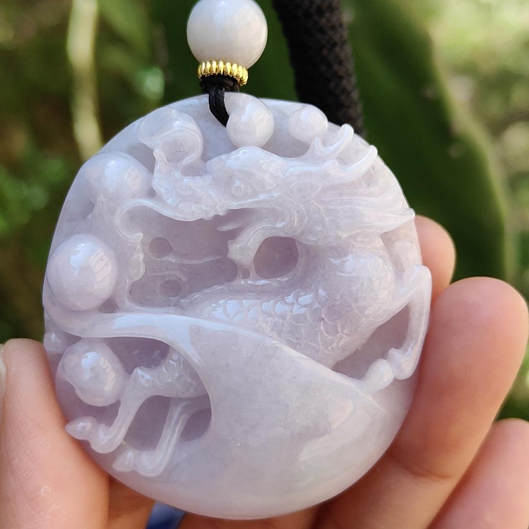 Light Lavender Qilin Natural Type A Jadeite Pendant with certificate weigh 51.04 grams, 51.3 * 46.6 * 12 mm, symbols of Auspicious, peaceful, and happy, suitable for daily wear (pendant62)