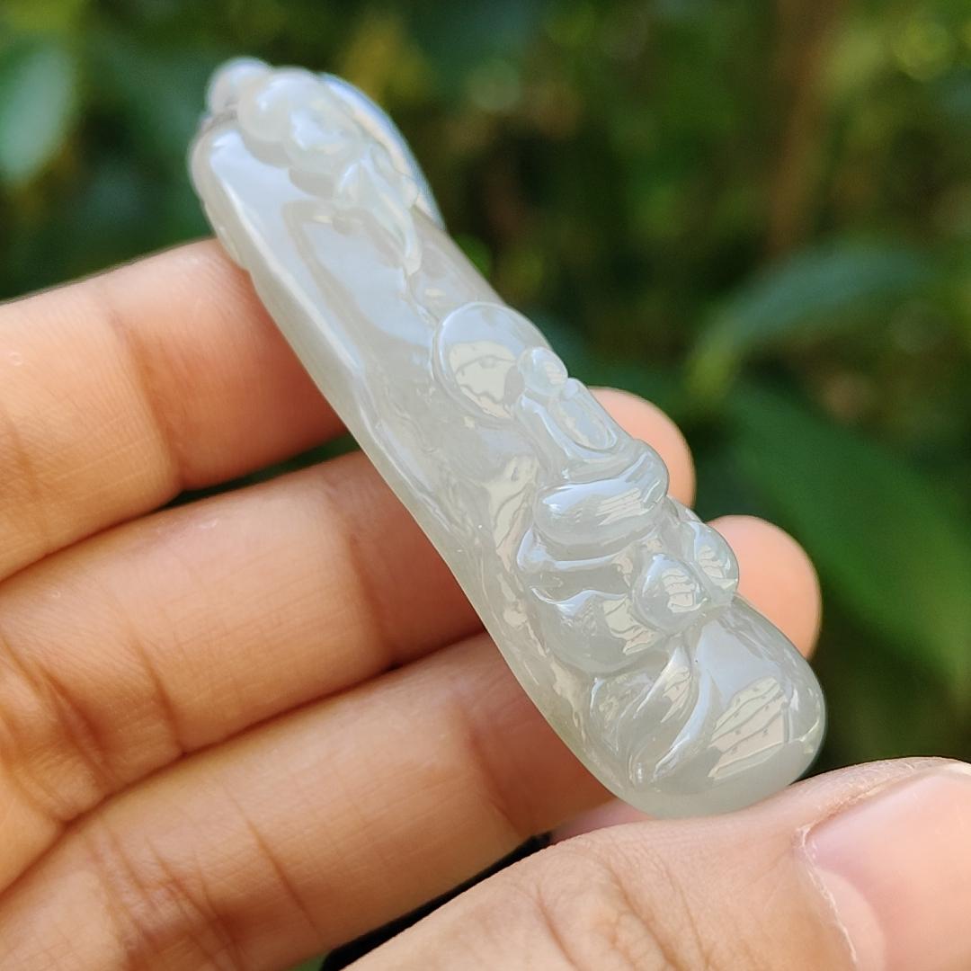 Semi Translucent Icy Natural Type A Jadeite Pendant carved with faceless buddha and lotus meaning Compassion and Wisdom , QIC labs approved certificate included weight 16.56 grams, 55.50 * 16.10 * 8.80 mm, very suitable for daily wear (pendant95)