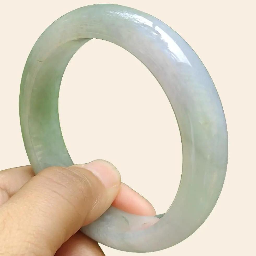 High Quality Light Lavender, Light Green Natural Type A Jadeite Jade Peace Bangle Wrist Size 53.7 mm, certificate weighs 55.94 grams, Width 13.2 Thickness 8 mm (bangle10)