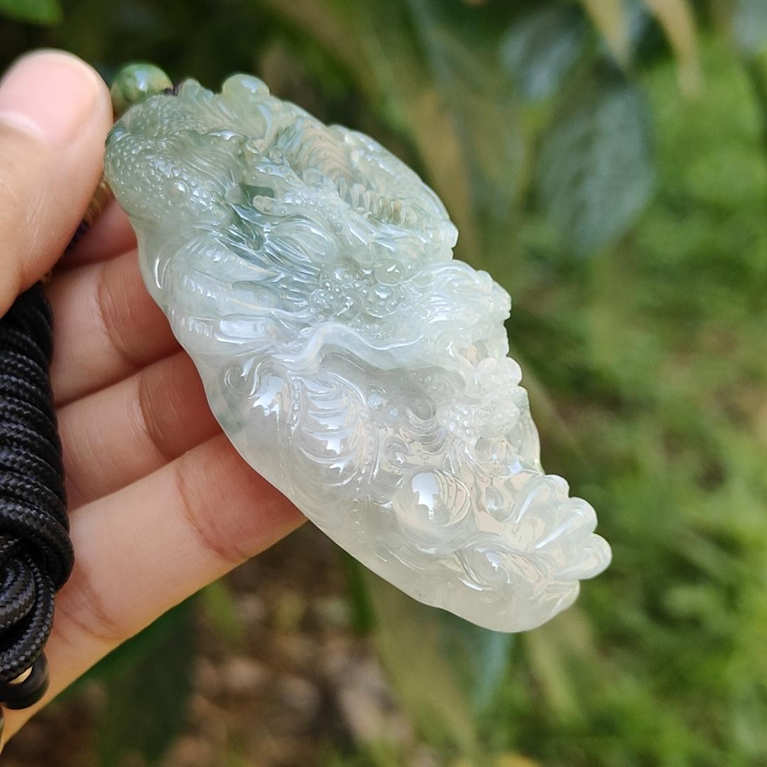 High Quality Premium Collectible Natural Type A Jadeite Jade Pendant Necklace crafted as Dragon with certificate included weigh 59.65 grams, measurement 69.3 * 36.5 * 18.3 mm (pendant186)