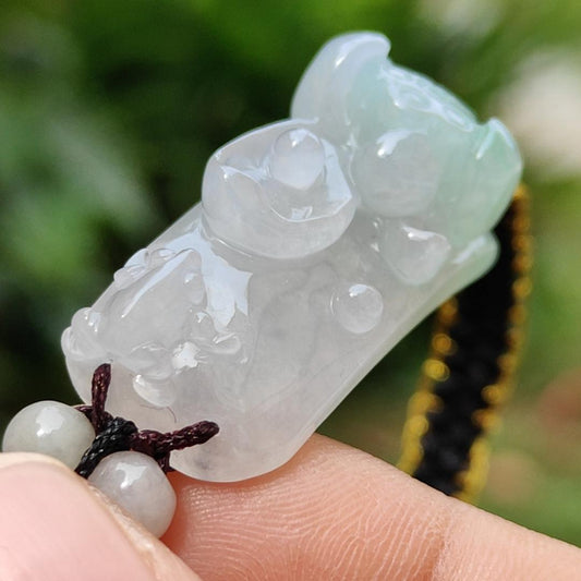 Light Green Natural Type A Jadeite Jade crafted with frog and Lotus as bracelet, certificate weigh 9.98 grams, measurement 33.9 * 14.1 * 12.3, (bracelet23)