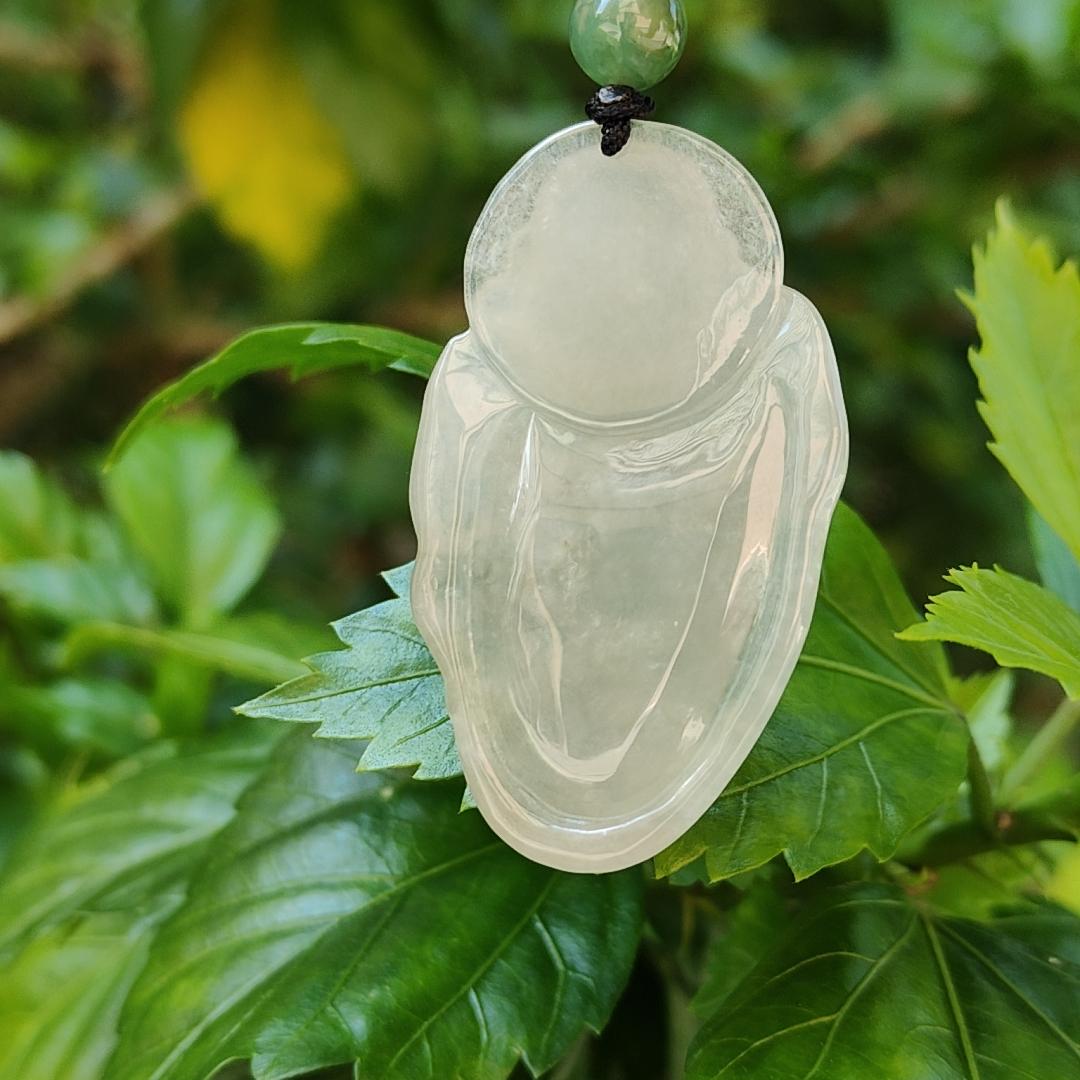 Semi Icy Milo Buddha Natural Type A Jadeite Pendant with certificate weighs 13.87 grams, 44.2 * 26.5 * 8.1 mm, milo represent The strength that can tolerate the things of the world represents the mind that can solve a thousand sorrows (pendant85)