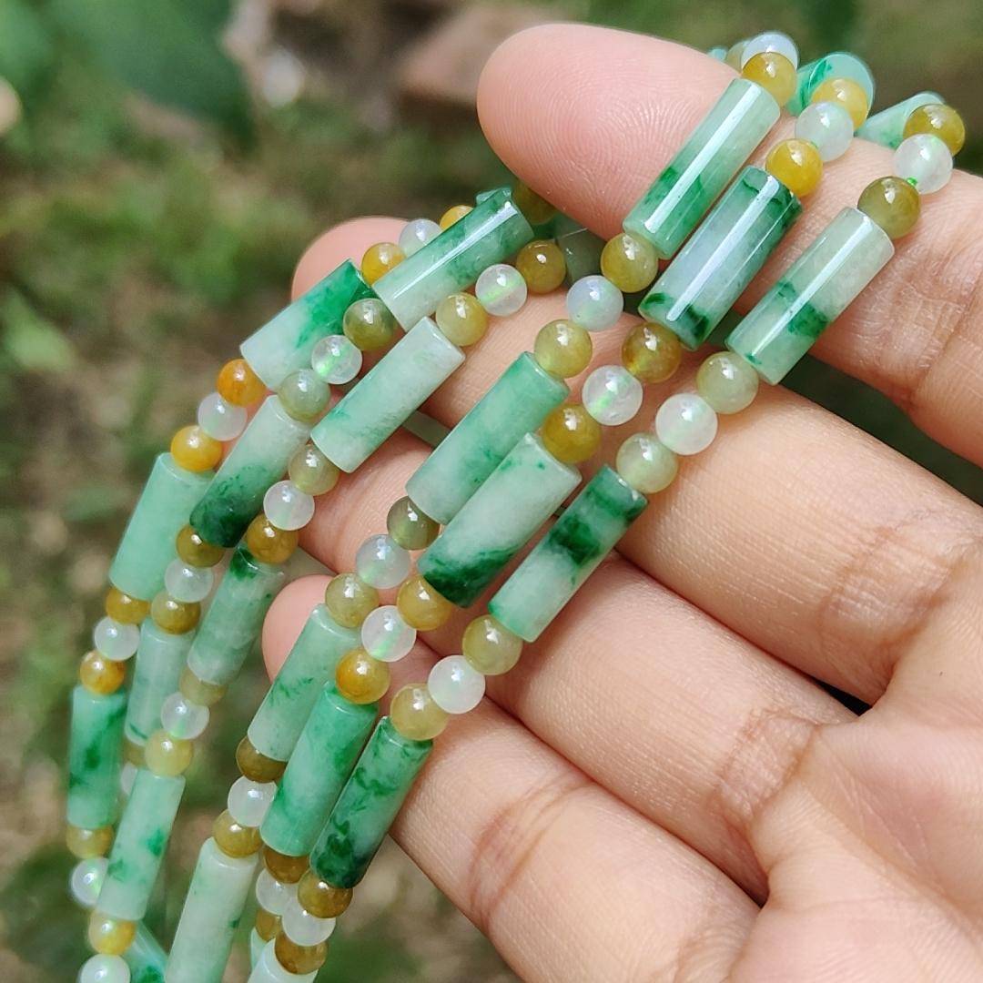 Green, Yellow, Semi Icy White Mix Beads Natural Type A Jadeite Jade as Bracelet or Necklace for your pendant with certificate weigh 31.94 grams. (bracelet18)