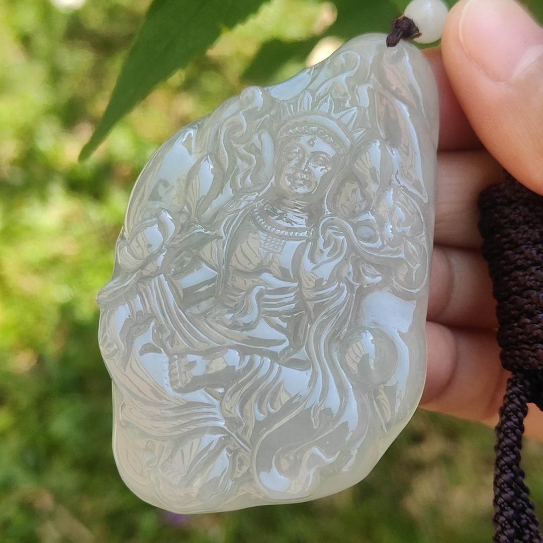 Rare Premium Quality Natural Type A Jadeite Jade crafted with Tara as a pendant with certificate weigh 46.31 grams, measurement 72.7 * 46.2 * 8.3 mm (pendant194)