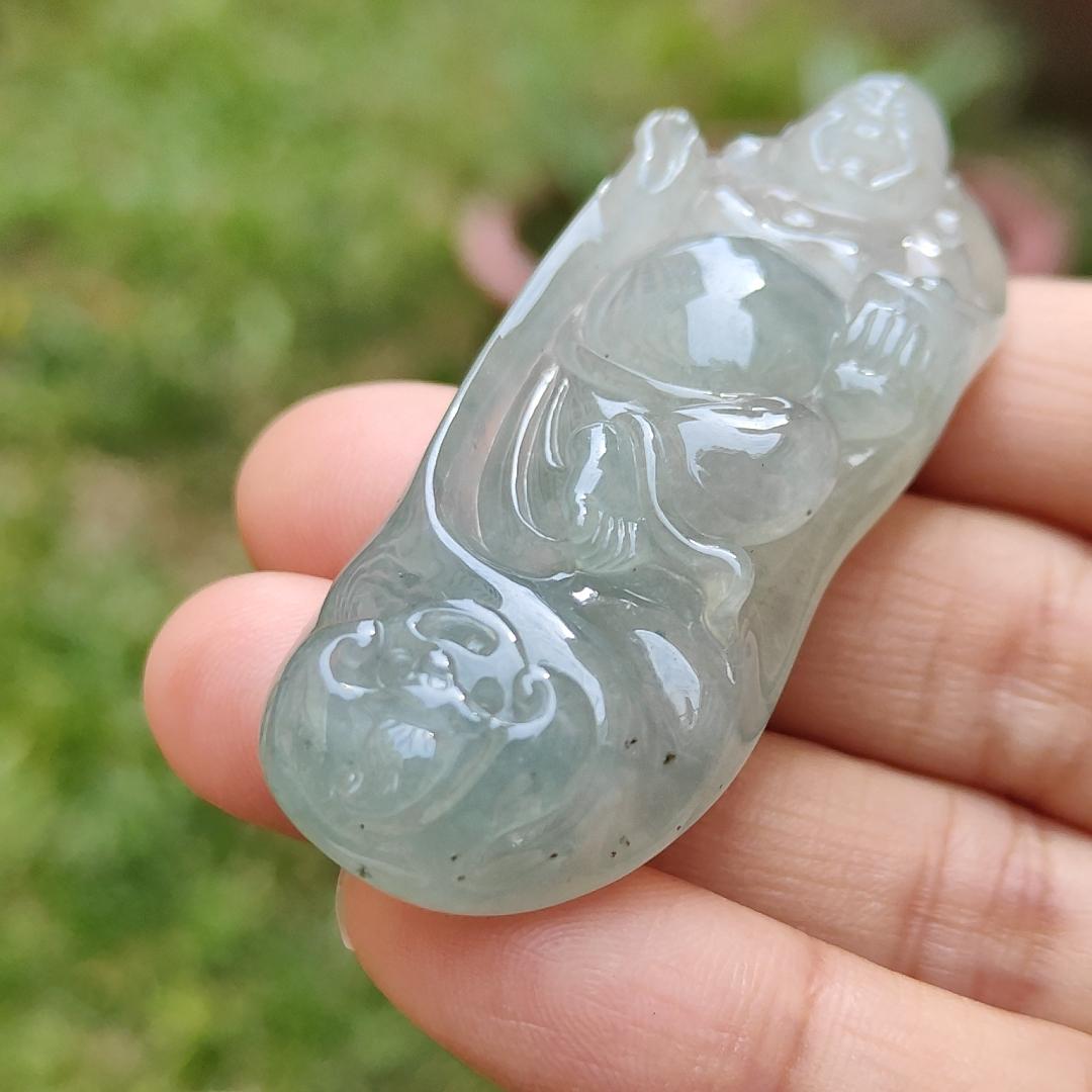 Premium Rare Semi Icy Natural Type A Jadeite Jade crafted with Milo Buddha as Pendant Necklace with certificate weigh 30.56 grams, measurement 56 * 23 * 12.8 (pendant207)