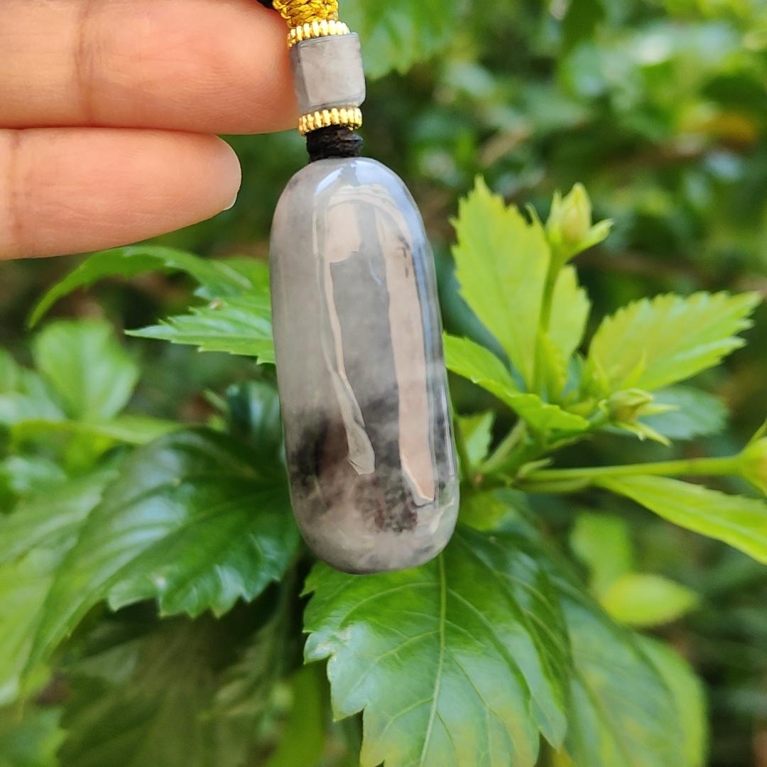 Black Wuji Natural Type A Jadeite Pendant does not carved with any patterns represent Peace and Safety and Jadeite symbolizes luck, eternity, and balance, with certificate weigh 16.55 grams, 39 * 16.2 * 11 mm, suitable for daily wear (pendant79)