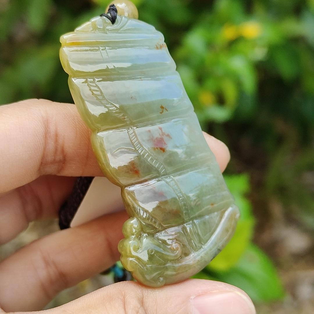 Floating Red and Tea Yellow Natural Type A Jadeite Pendant crafted as Sailboat meaning Smooth sailing in everything, persistence and courage, with certificate weight 18.88 grams, 58.50 * 30.80 * 6.20 mm (pendant109)