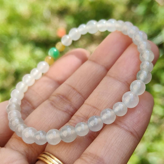 Icy Variety with Good Translucency Natural Type A Jadeite Bracelet measurement at 5.7mm with 37 beads, certificate included weigh 8.60 grams, suitable for casual wear and yet look elegant (bracelet6)