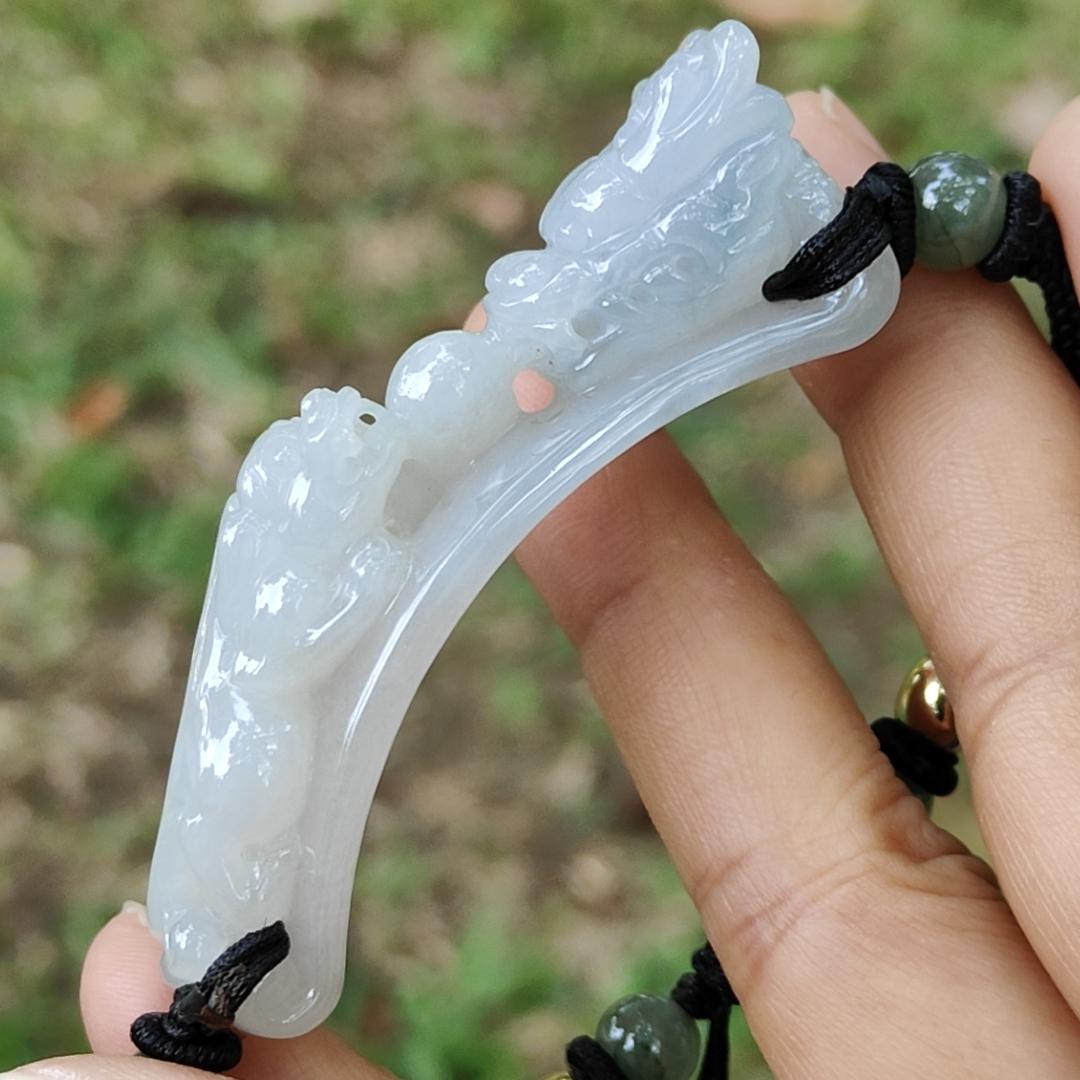 High Quality Wrist Bracelet Natural Type A Jadeite Jade crafted with Dragon and Pixiu as Bangle Bracelet, certificate weighs 25.73 grams, measurement 66.3 * 13.8 * 20 mm (bracelet26)