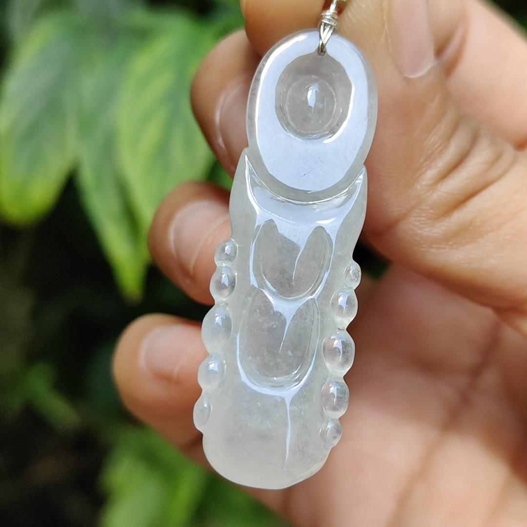 High Quality Icy Translucent Natural Type A Jadeite Jade crafted as Standing Guanyin, S925 clasp added as Pendant, certificate weighs 7.79 grams, measurement 45.7 * 14.8 * 6.3 mm (pendant269)