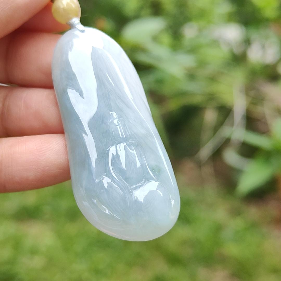 Sky Blue Natural Type A Jadeite pendant with certificate faceless buddha weight 22.44 grams, 50.60 * 23.60 * 9.30 mm suitable for daily wear (pendant123)