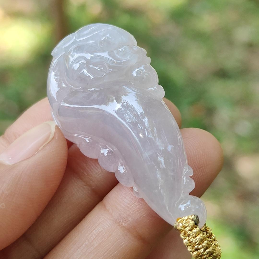 High Quality Ligh Pinkish Lavender Natural Type A Jadeite Jade crafted with Ruyi Dragon as Pendant, certificate weighs 17.85 grams, measurement 45 * 22.9 * 12.3 mm (pendant271)