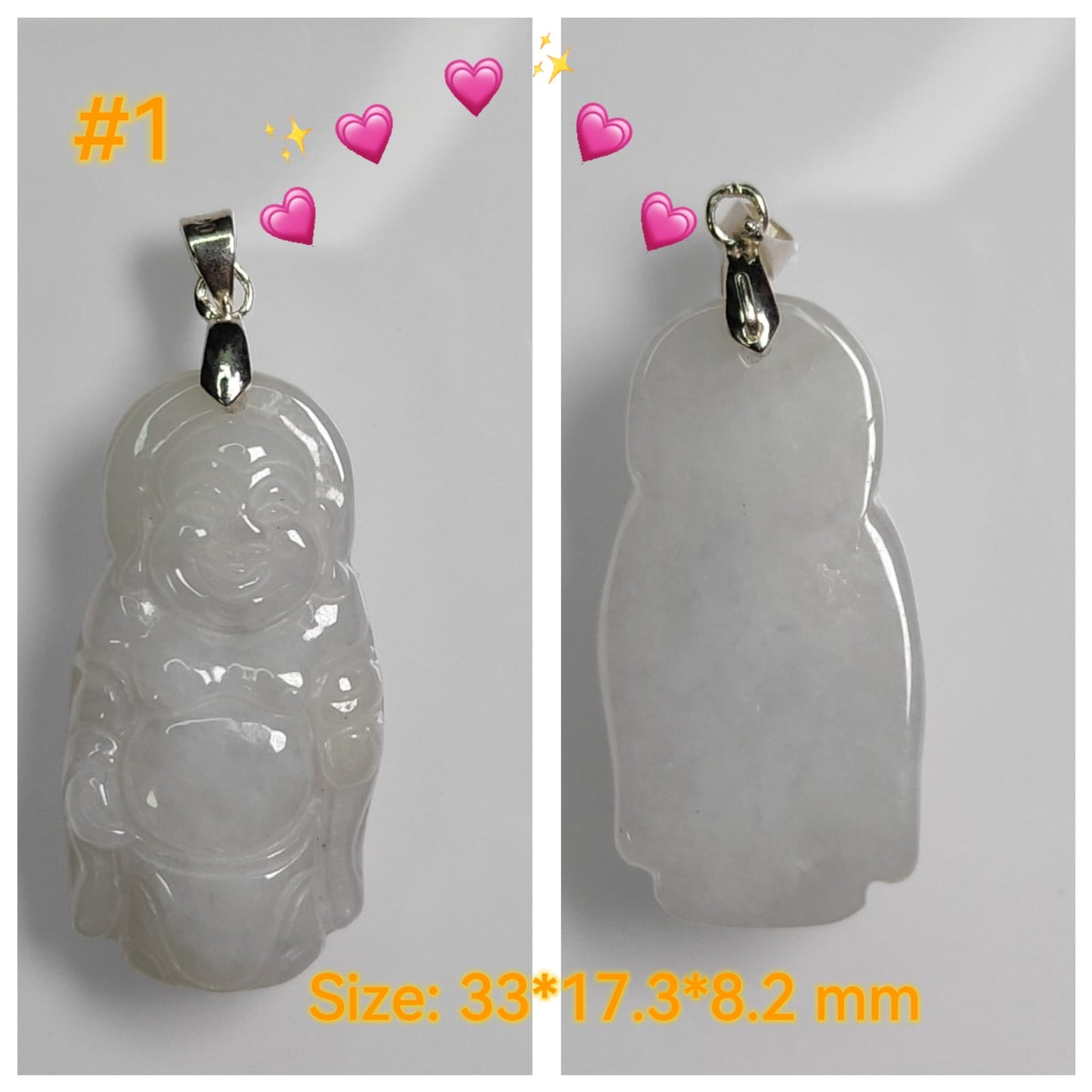 Casual Daily Wear - Natural Type A Jadeite Jade - crafted as Standing buddha to use as a Pendant - No Certitficate - with S990 Clasp (Choose #1 to #8)