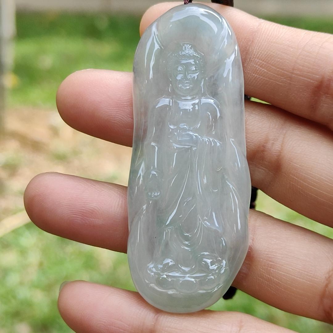 Light Green Hue Icy Translucent Natural Type A Jadeite Jade crafted as Amitābha to wear as Pendant, certificate weighs 18.67 grams (pendant281)