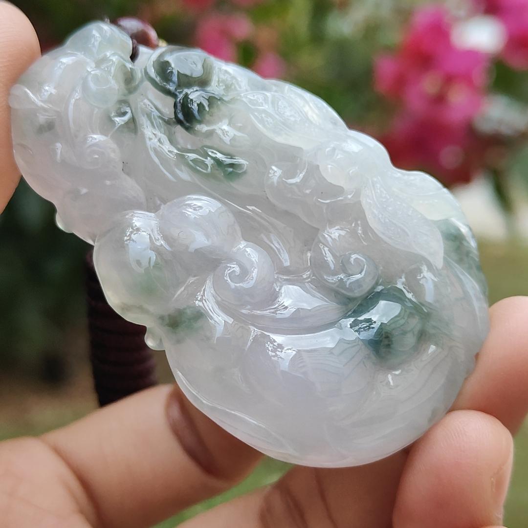 Premium Good Quality Light Lavender and Light Green Natural Type A Jadeite Jade crafted with Dragonfly, Ruyi as Pendant, certificate weigh 35.87 grams, measurement 63 * 38.3 * 10 mm (pendant236)