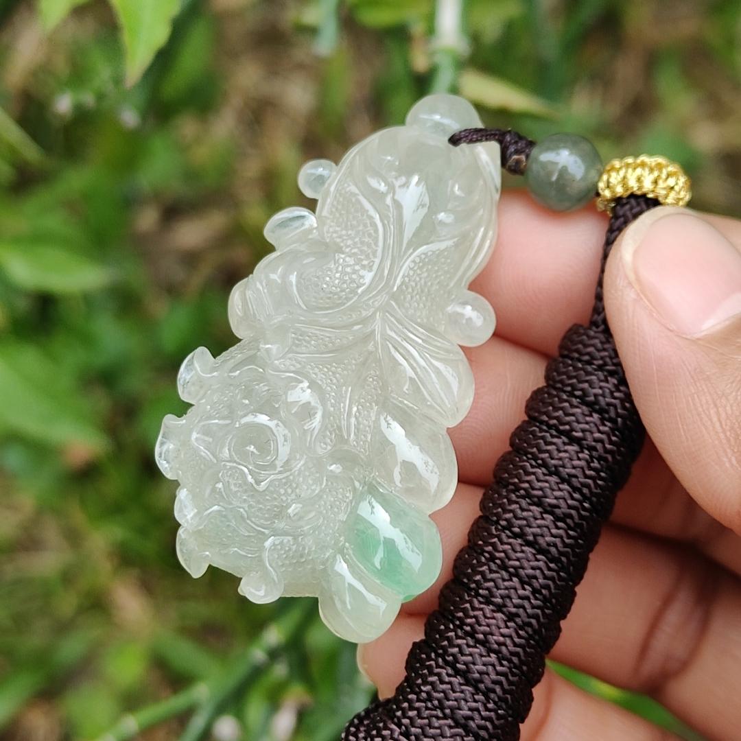 Icy Variety with good translucency and one patch of green crafted as the Chinese cabbage Natural Type A Jadeite Pendant Necklace with certificate weigh 22.88 grams, 51 * 26.3 * 13.8 mm, symbols of Harvest, auspiciousness, wealth and purity (pendant26)