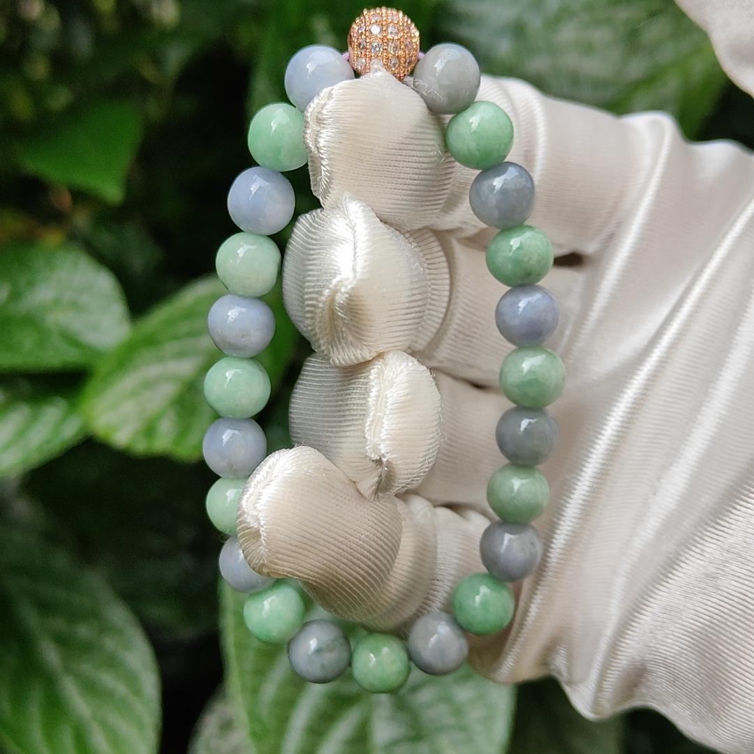 Lavender and Green Natural Type A Jadeite 23 Beads Bracelet with QIC approved labs certificate weigh 19.03 grams, 7.8 mm (bracelet11)