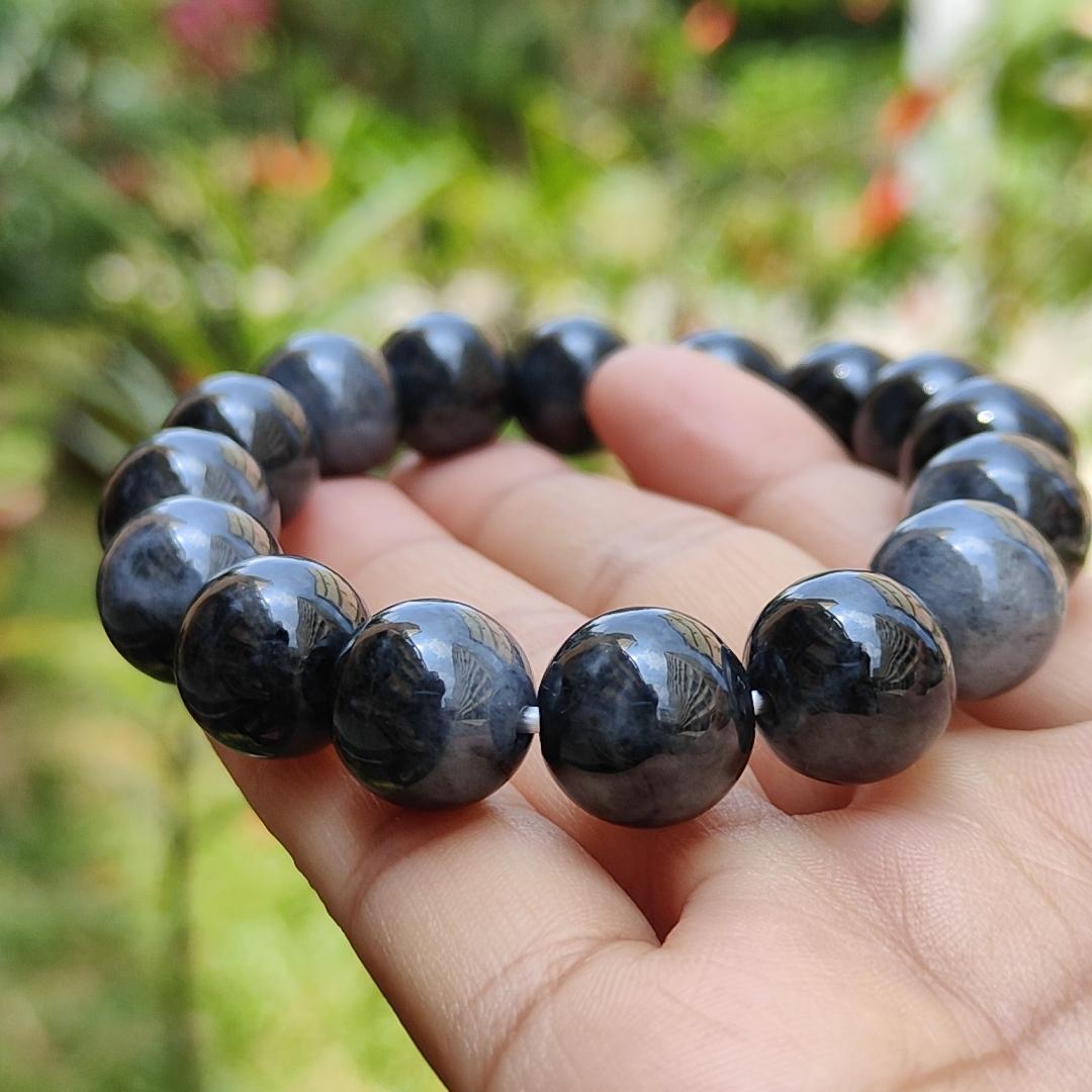 Black Wuji Natural Type A Jadeite Jade crafted with 16 * 13mm beads as a bracelet with QIC labs approved certificate weigh 60.39 grams (bracelet19)