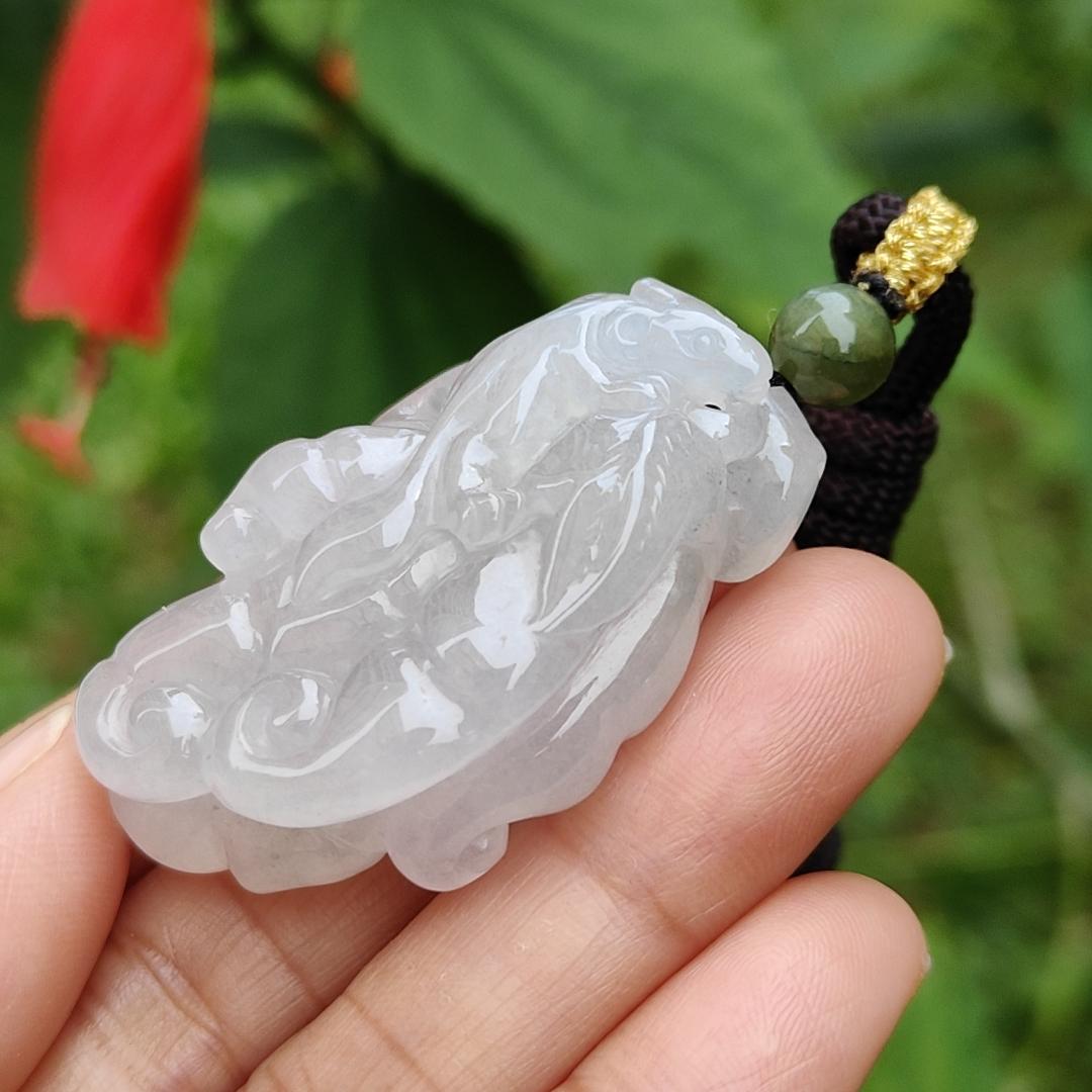 Rare Premium Natural Type A Jadeite Pendant Necklace crafted as Chayote with Squirrel and Ruyi, symbols of Happiness, fortune and luck with certificate weigh 30.16 grams, 44.3 * 27.8 * 15.6 mm (pendant52)