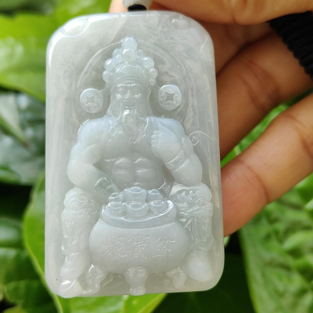 Fortune God with Heng Ong Huat Type A Natural Jadeite Jewelry Pendant with NGI Gemstone report pendant weight 56.18 gram , 59.45 * 37.1 * 10.26 mm - Translucent faint greenish blue (pendant141)