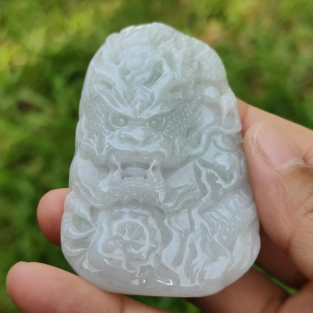 Natural Type A Jadeite Pendant Necklace crafted with Big Domineering Dragon symbols of power, status, authority, certificate included weigh 49.53 grams, 67.7 * 42 * 10.3 mm (pendant22)