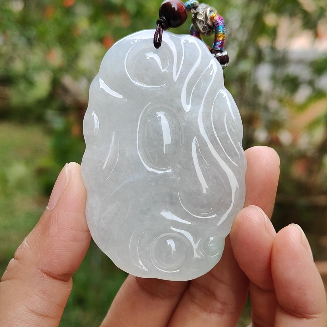 Semi Icy Premium Natural Type A Jadeite Jade crafted as Dragon with certificate weigh 49.63, measurement 64.8 * 42.5 * 10.5 mm (pendant190)