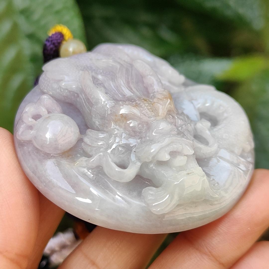 Mid-Year Special Offer Lavender with Yellow Patches Natural Type A Jadeite Jade crafted as Dragon with certificate weigh 71.76 grams, 54.8 * 54.8 * 15.8 mm (pendant170)