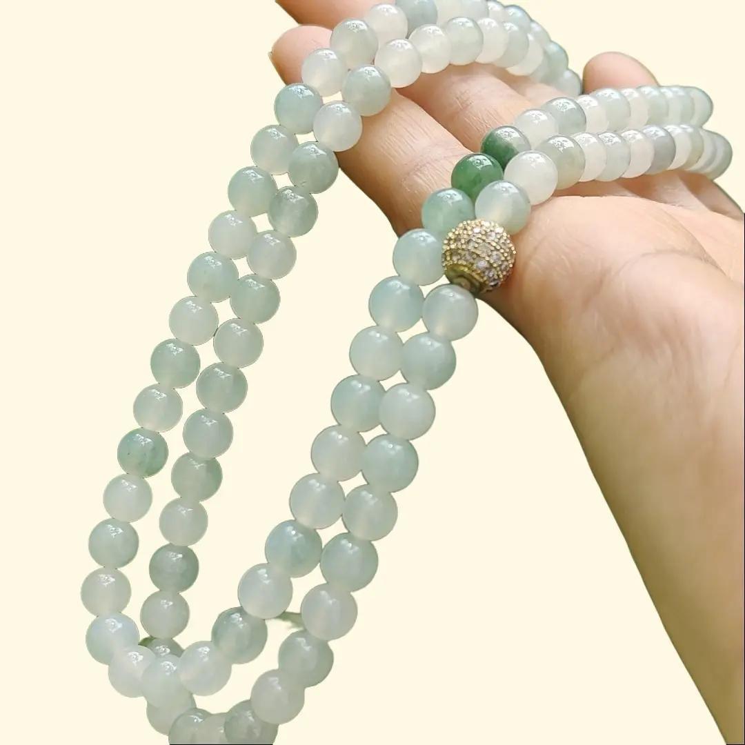 High Quality Good Translucent Natural Type A Jadeite Jade crafted as 112 beads with 99% perfection as Bracelet or Necklace certificate weighs 52.21 grams, measurement 6.6 mm (bracelet28)