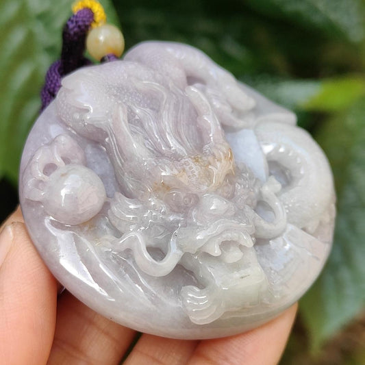 Mid-Year Special Offer Lavender with Yellow Patches Natural Type A Jadeite Jade crafted as Dragon with certificate weigh 71.76 grams, 54.8 * 54.8 * 15.8 mm (pendant170)